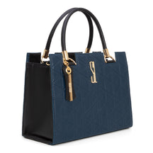 Bolsa Feminina Versátil Bordada em Azul/Marfim Bicolor Original Grande com Alça de Ombro