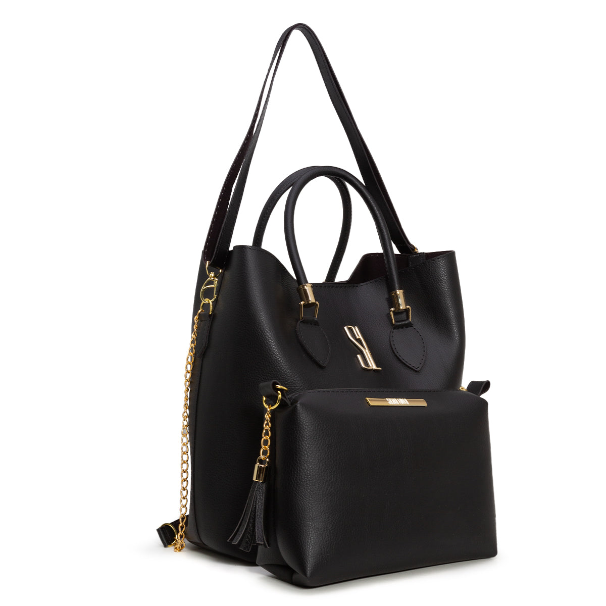 Bolsa Shopper Feminina Santa Lolla Marrom com Necessaire + Alça Transversal Metais em Dourado