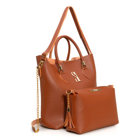 Bolsa Shopper Feminina Santa Lolla Marrom com Necessaire + Alça Transversal Metais em Dourado