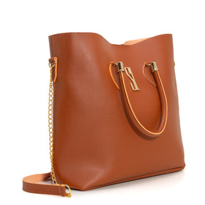 Bolsa Shopper Feminina Santa Lolla Marrom com Necessaire + Alça Transversal Metais em Dourado