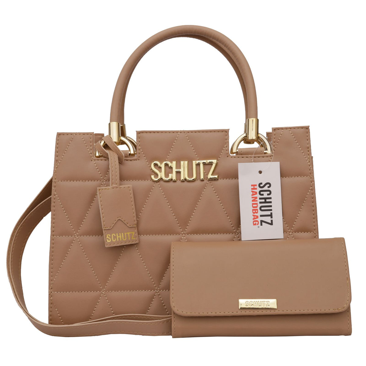 Bolsa Schutz Nude Estruturada Bordada + Carteira Soft + Alça Transversal Removível