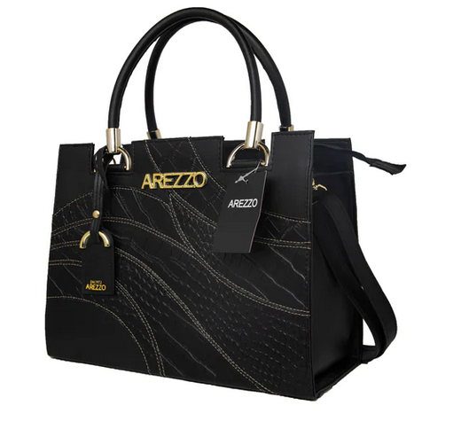 Bolsa Arezzo Preto Croco + Alça Dupla Transversal Ajustável e Removível