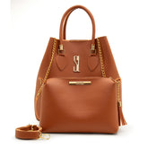 Bolsa Shopper Feminina Santa Lolla Marrom com Necessaire + Alça Transversal Metais em Dourado