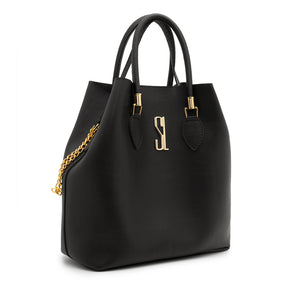 Bolsa Shopper Feminina Santa Lolla Preto com Necessaire + Alça Transversal Metais em Dourado