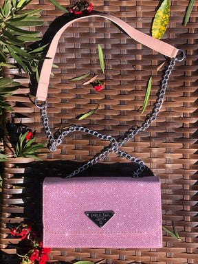 Bolsa Prada Mid de Ombro Clutch em Lurex Brilho