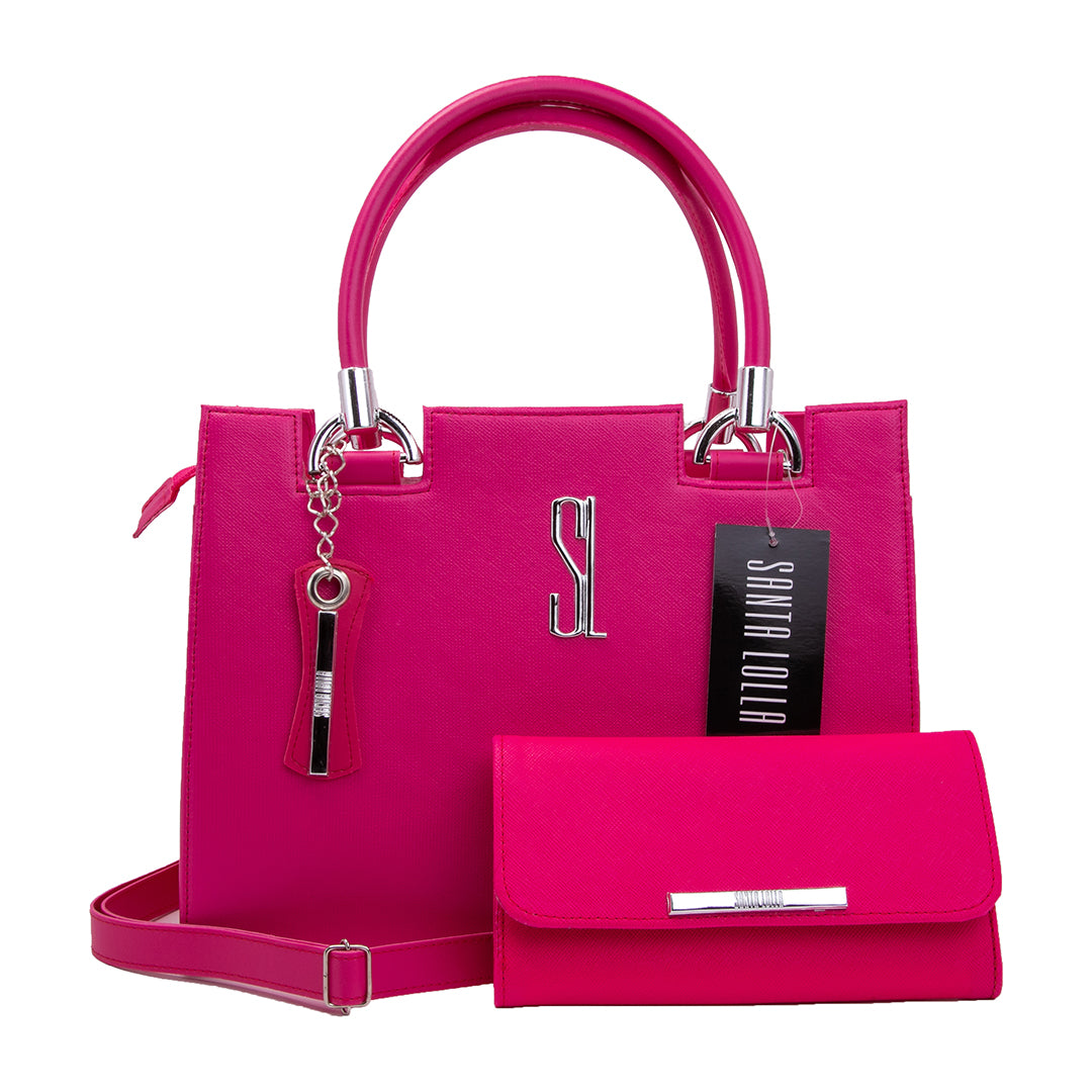 Bolsa Santa Lolla Pink + Carteira Soft + Alça Dupla Transversal Ajustável e Removível